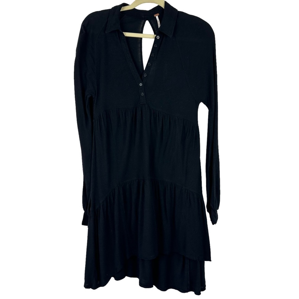 Free People Sz XS Women's Best Girl Long Sleeve Keyhole‎ Back Tiered Tunic Dress